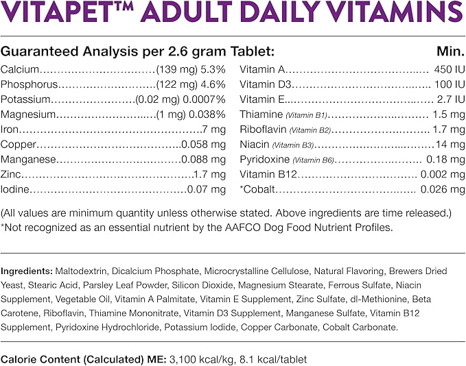 NaturVet VitaPet Adult Daily Vitamins for Dogs With Breath Aid – Includes Full Spectrum of Vitamins, Minerals, Omega-6 Fatty Acids, Parsley – Designed for Dogs Over 1 Year – 60 Ct.