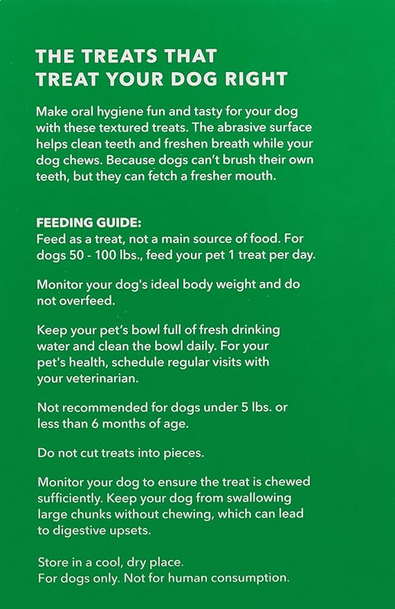 Amazon Brand - Wag Dental Chews - Green Dental Brush for Dogs, Large, Unflavored, 24 Count (Pack of 1)