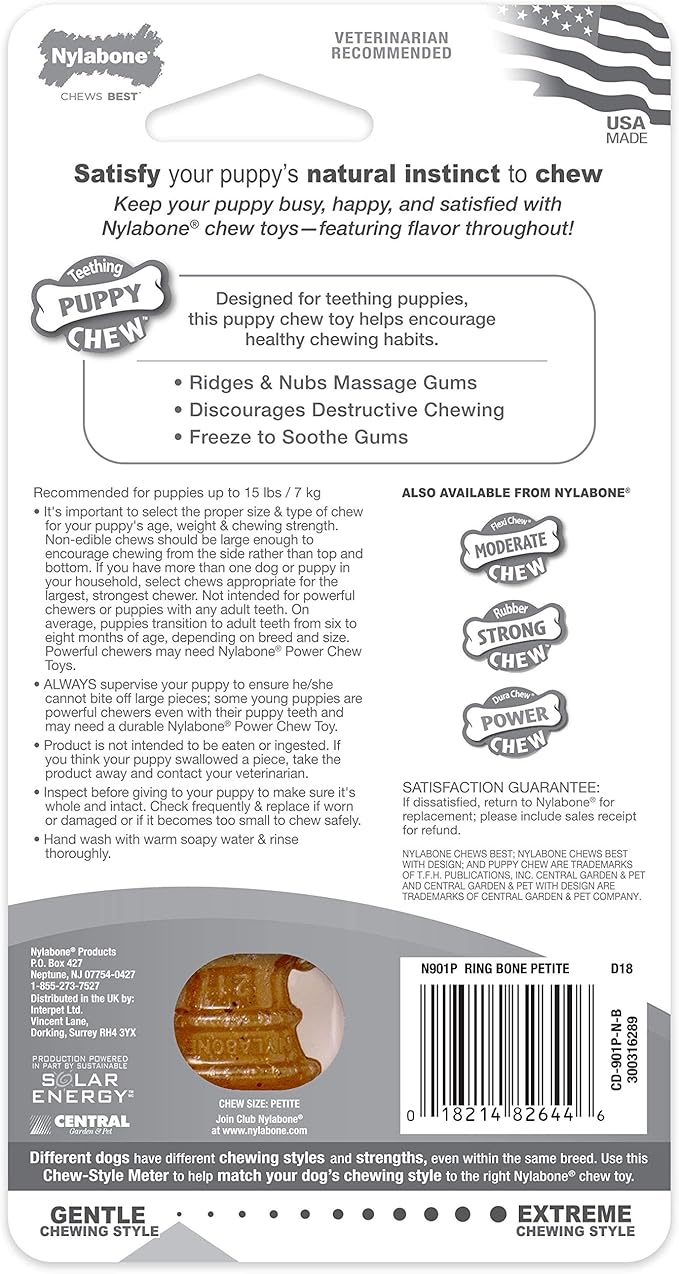Nylabone Puppy Ring Bone Chew Toy - Puppy Chew Toys for Teething - Puppy Supplies - Chicken Flavor, Small/Petite (1 Count) (Pack of 2)