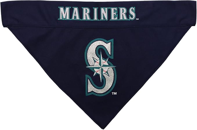 Pets First MLB Seattle Mariners Reversible Bandana Size XX-Large for Dogs & Cats. 2 Sided Sports Bandana,Premium Embroidery Team Logo, All MLB Teams Available