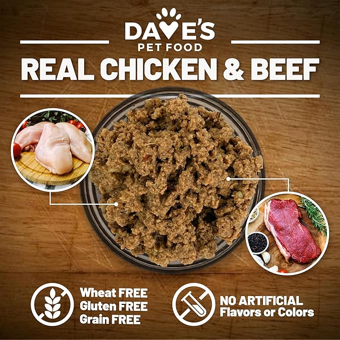 Dave's Pet Food Grain Free Wet Dog Food (95% Chicken & Beef), Made in USA, Limited Ingredients, Wheat & Gluten-Free, Added Vitamins & Minerals, 12.5 oz Cans (Case of 12)