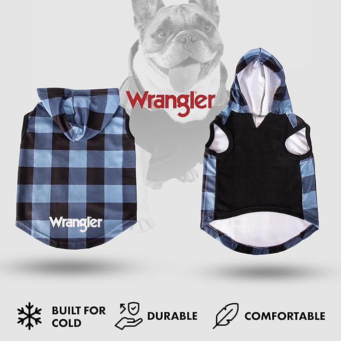 Wrangler Dog Hoodie – Fleece Dog Sweater with Leash Hole, Cold Winter Dog Sweatshirt for Small Medium & Large Size Dogs, Premium Dog Clothes, Fall Dog Sweaters Pullover Hoodie, Cozy Warm Dog Outfit