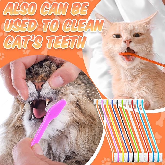 100 Pieces Dog Tooth Brush Pet Toothbrush Soft Grooming Dogs Toothbrush Dog Double Sided Toothbrush Long Handle Tooth Brush for Puppy Pet Large and Small Teeth Cleaning Dental Oral Care, 10 Colors