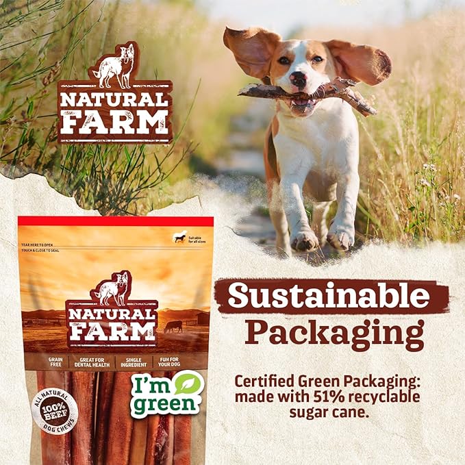 Natural Farm Collagen Sticks (6 Inch, 15 Pack). Odor-Free, 95% Natural Collagen Dog Chews, Supports Healthy Joints, Skin & Coat - Best Rawhide Alternative for Small & Medium Dogs
