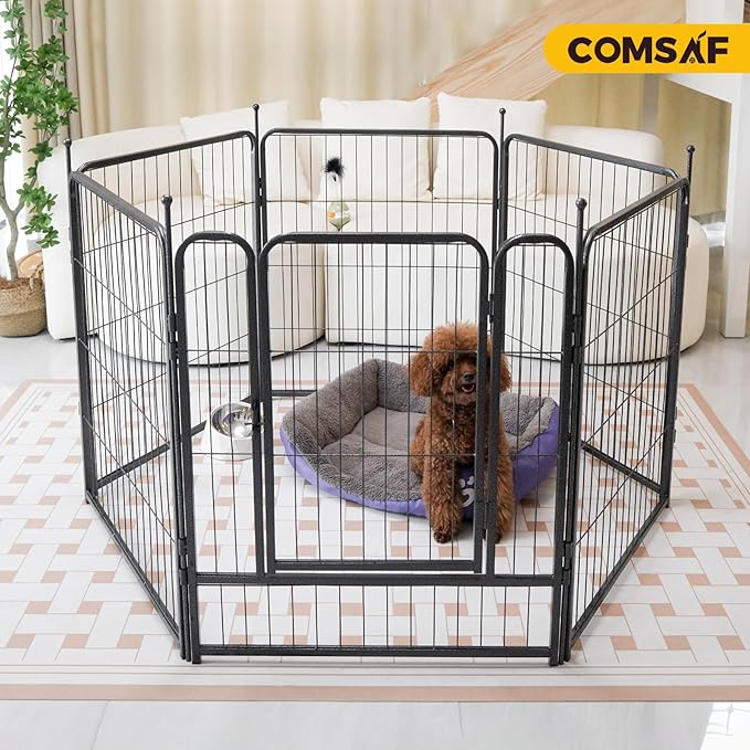 ComSaf Dog Playpen Outdoor, 40" Height 8 Panels Metal Dog Fence,Playpen for Large/Medium Dogs, Portable dog Playpen for Outdoor