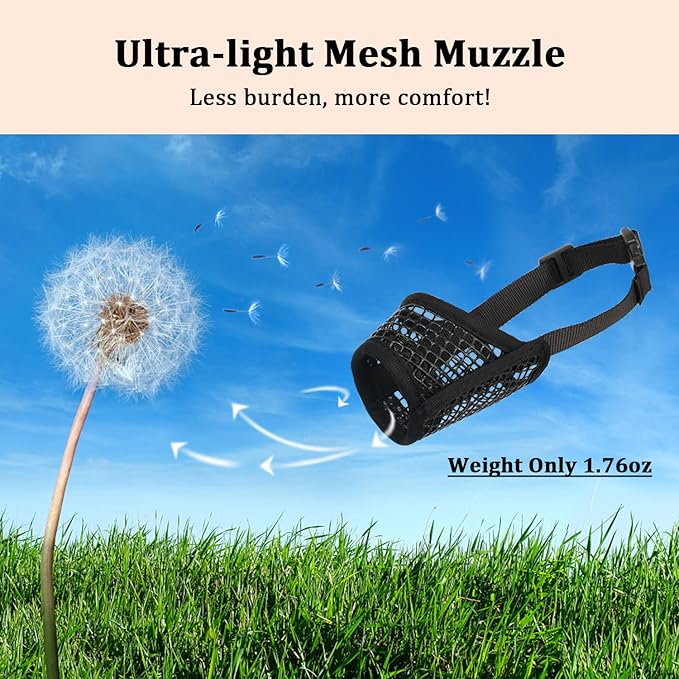 Mayerzon Dog Muzzle, Soft Mesh Muzzles for Small Medium Large Dogs Chihuahua Poodle Husky Labrador Retriever, Breathable Dog Mouth Guard for Biting Chewing Grooming, Allow Panting Drinking