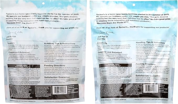 Tucker's Raw Frozen Freeze Dried Raw Dog Food, Pork, Lamb & Pumpkin Formula and Pork, Bison & Pumpkin Formula, Red Meat Variety Pack of 2