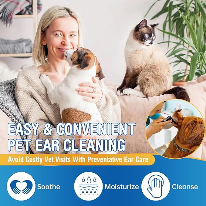 Ear Wipes for Pet, 200PCS Pet Ear Cleaning Wipes Wash Cleaner for Dogs Cats - Ear Wipes for Dogs Cats, Remove Ear Wax Dirt Debris for Dogs Cats
