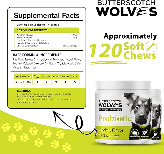 Probiotics for Dogs Supplement | Digestive and Immune Health Support Dog Vitamins with Probiotic Blend and Pumkin Powder | Approximately 120 Probiotic Chews for Dogs