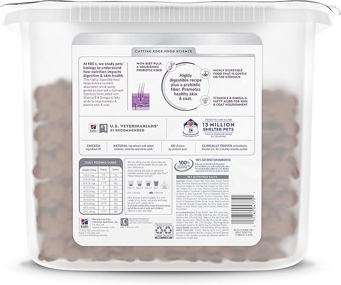 Hill's Science Diet Sensitive Stomach & Skin, Adult 1-6, Stomach & Skin Sensitivity Support, Dry Dog Food, Chicken & Barley, 17 lb Tub