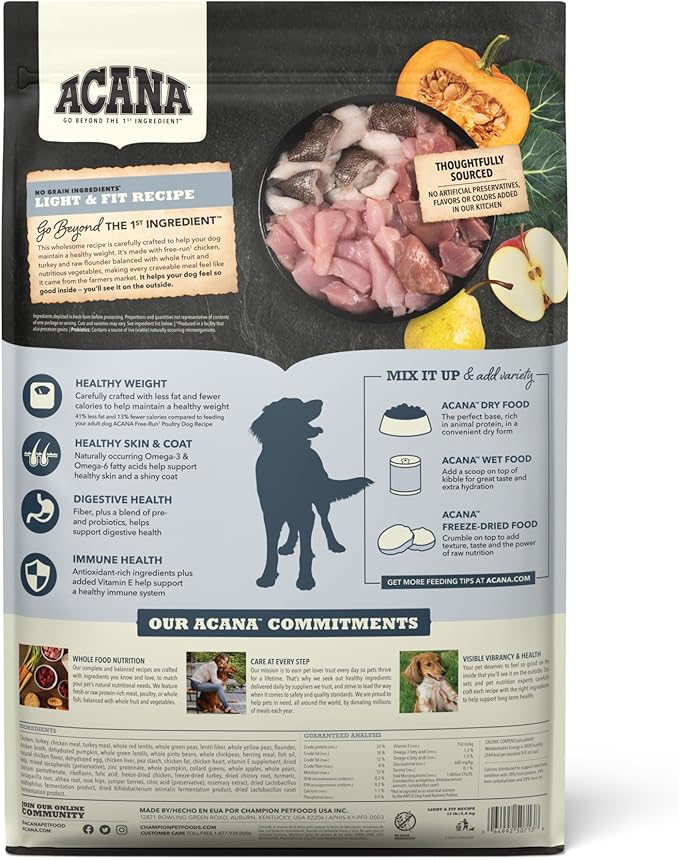 ACANA Adult Dry Dog Food, Light & Fit Recipe, Grain Free Dog Food, 13lb