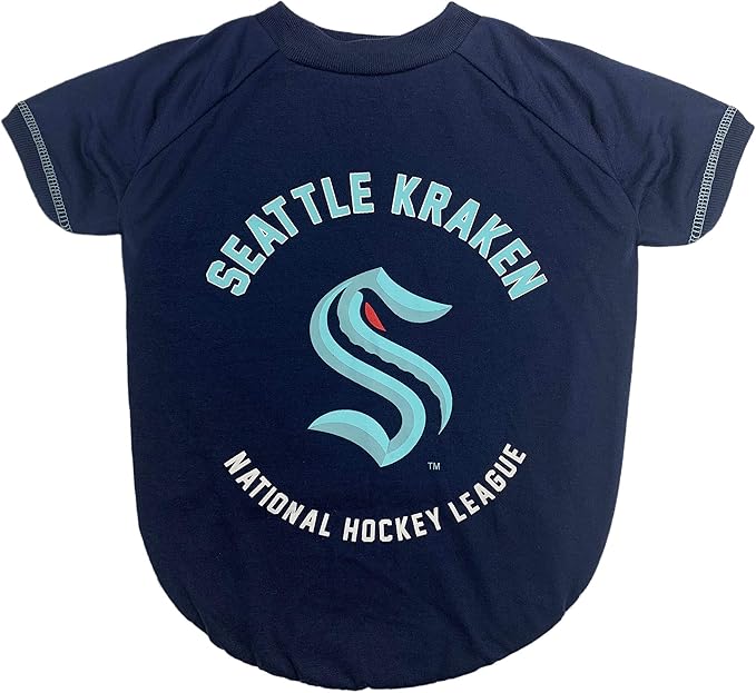 Dog TEE Shirt - NHL Seattle Kraken PET T-Shirt for Dogs & Cats, Size: Large. - Wrinkle-Free, Soft & Comfortable, Durable & Washable WAM Shirt Dress Outfit for Your Cute Puppy & Kitty!