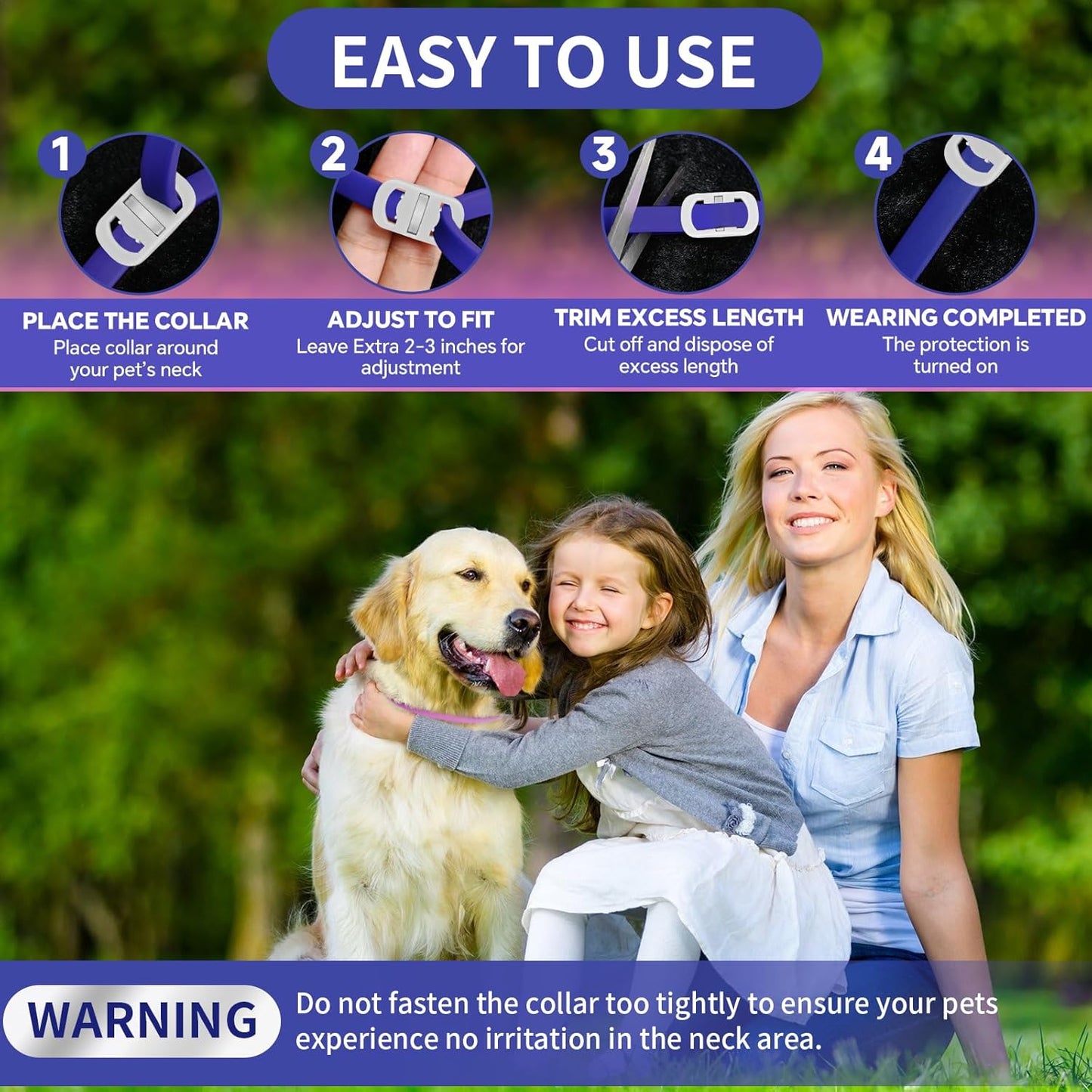 4 Pack Flea Collar for Dogs, 32 Months Flea and Tick Prevention for Dogs, Adjustable Flea and Tick Collar for Dogs Puppies, Waterproof Dog Flea Collar, Natural Dog Flea and Tick Treatment(Blue & Pink)