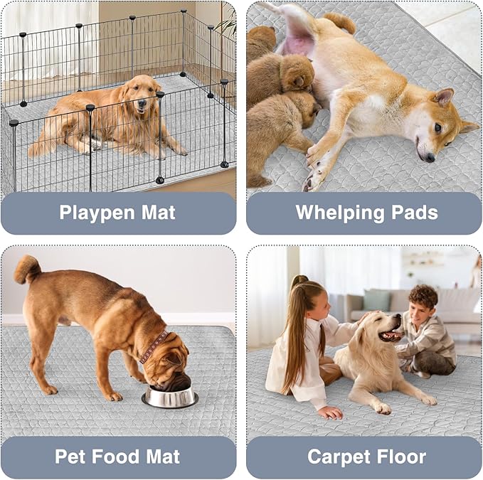 Fhiny Washable Pee Pads for Dogs, 43'' x 63'' Large Reusable Puppy Pads Super Absorbent Dog Potty Pads Non-Slip Whelping Pads Leakproof Dog Training Mat for Playpen Crate Floor Sofa