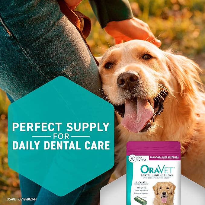 ORAVET Dental Chews for Dogs, Oral Care and Hygiene Chews (Large Dogs, Over 50 lbs.) Pink Pouch, 30 Count (Pack of 1)