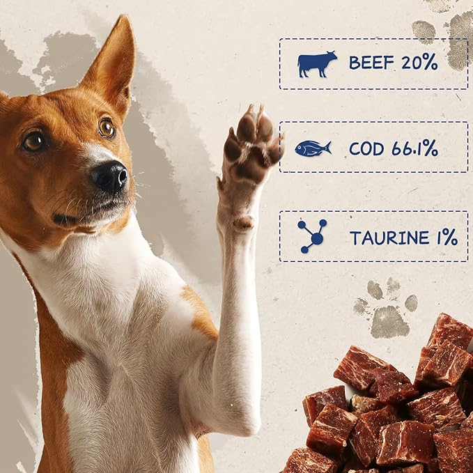 Dog Treats Training Rewards, Beef Cod Cubes, 1% Taurine Added, 12.5oz(355g), Rawhide Free, Grain Free, Low Fat Dog Training Rewards and Snacks, No Additives
