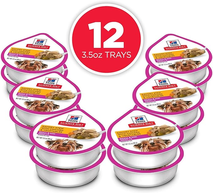 Hill's Science Diet Small & Mini, Adult 1-6, Small & Mini Breeds Premium Nutrition, Wet Dog Food, Chicken & Vegetables Stew, 3.5 oz Tray, Case of 12