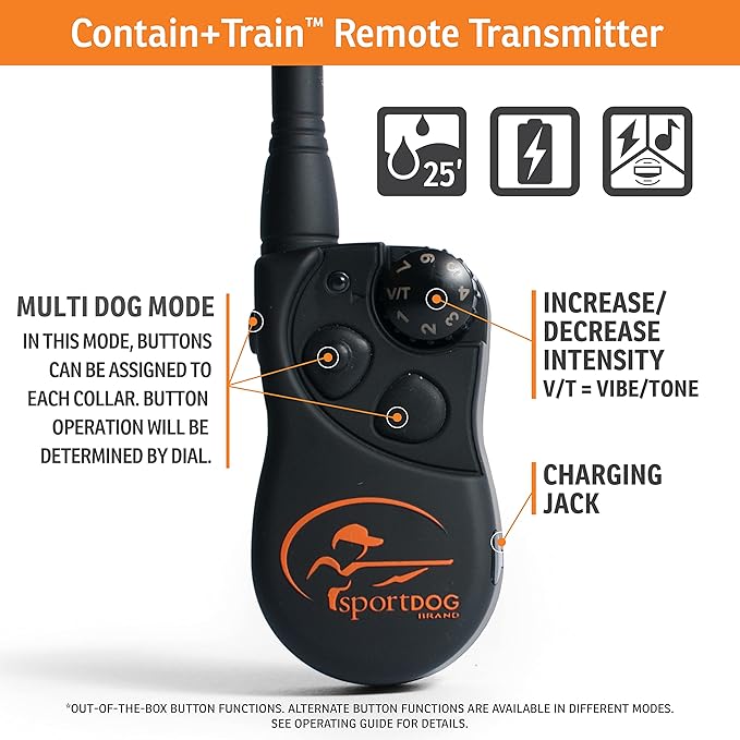 SportDOG Brand Contain + Train System - In-Ground Fence Kit with Remote Trainer & 2 E-Collars - Waterproof, Rechargeable - Tone, Vibrate, & Shock - Expandable to Multiple Dogs - 100 Acre Capability