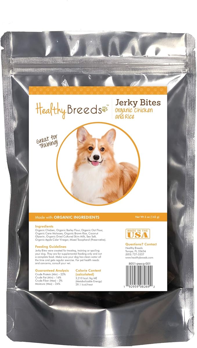 Healthy Breeds Pembroke Welsh Corgi Jerky Bites Chicken & Rice Recipe Dog Treats 5 oz