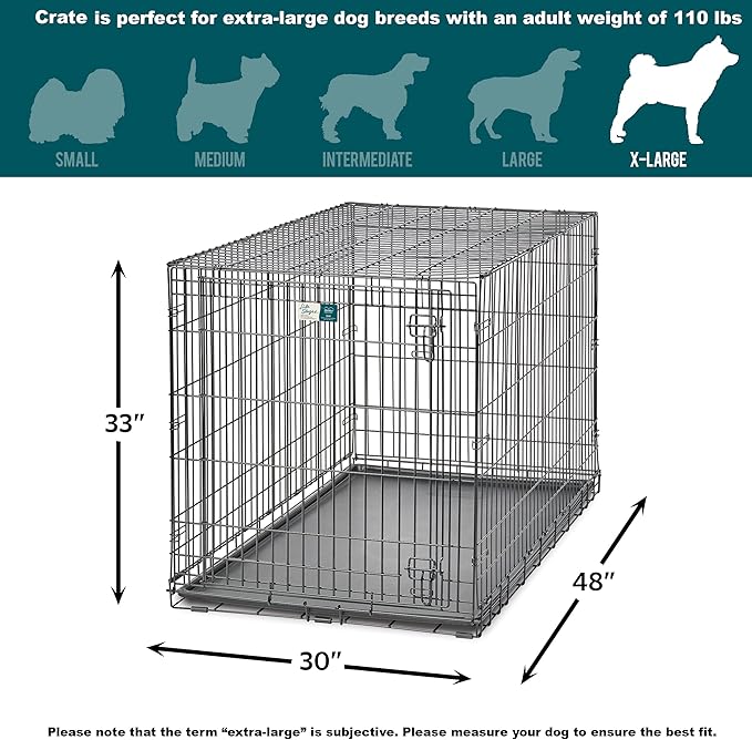 MidWest Homes for Pets XL Dog Crate | MidWest Life Stages Folding Metal Crate | Divider Panel, Floor Protecting Feet, Leak-Proof Pan | 48L x 30W x 33H Inches, XL Dog Breed