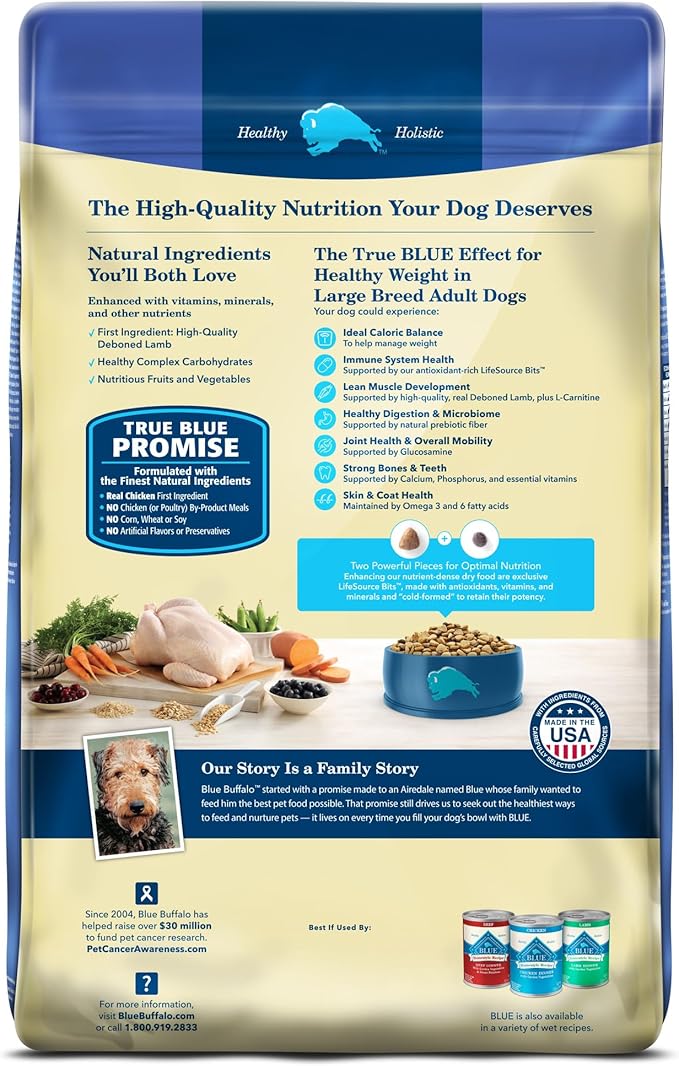 Blue Buffalo Life Protection Formula Healthy Weight Large Breed Adult Dry Dog Food for Weight Control, Made with Natural Ingredients, Chicken & Brown Rice Recipe, 30-lb. Bag