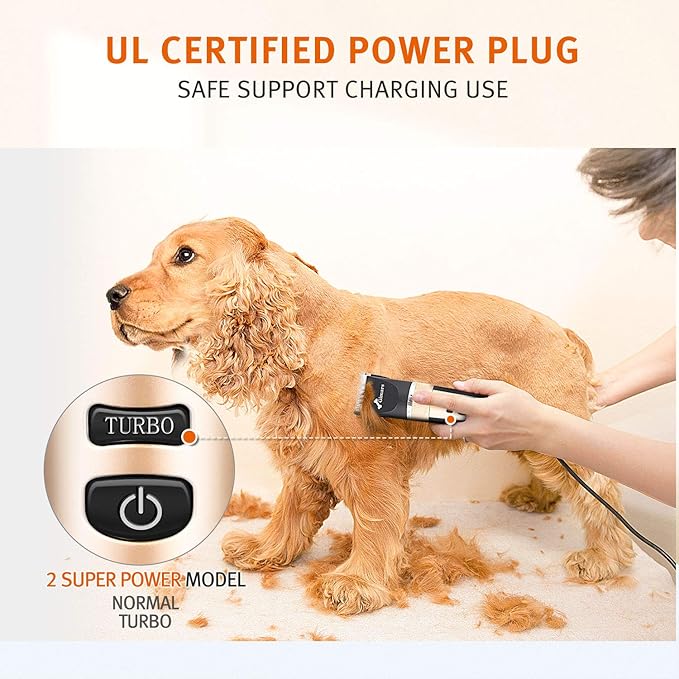 Gimars Cordless 3-Speed Dog Clippers with Stainless Steel Dog Grooming Scissors Kits, Low Noise Quiet Rechargeable Pets Hair Thick Coats Trimmers Dog Shaver Clippers Kit for Dogs Cats Pet…