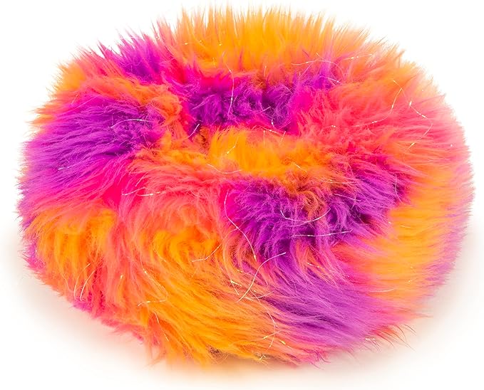 goDog Furballz Ring Squeaky Plush Dog Toy, Chew Guard Technology - Warm Rainbow, Large