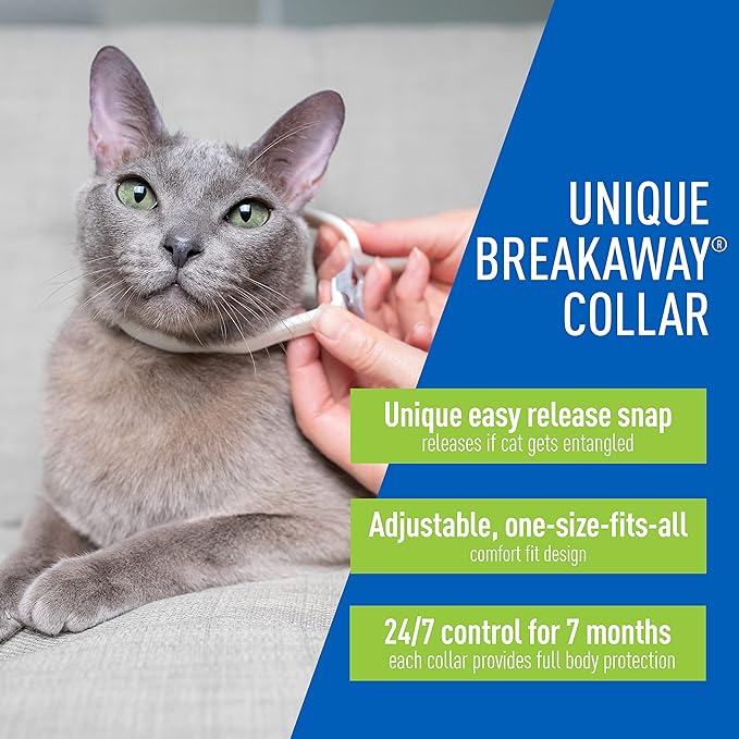 Adams Plus Flea & Tick Collar for Cats | Breakaway Collar | 1 White Collar | 7- Month Protection | Kills & Repels Fleas, Flea Eggs, Flea Larvae and Kills Ticks, Tick Nymphs, and Tick Larvae