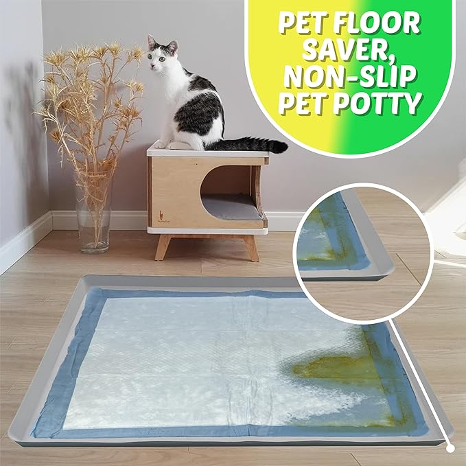 Skywin Dog Pad Holder Tray for 27.5 x 44 Inches Training Pads (Light Grey) - Easy to Clean and Store Perfect for Dog Potty Tray – Silicon Wee Wee Pad Holder, No Spill Pee Pad Holder for Dogs