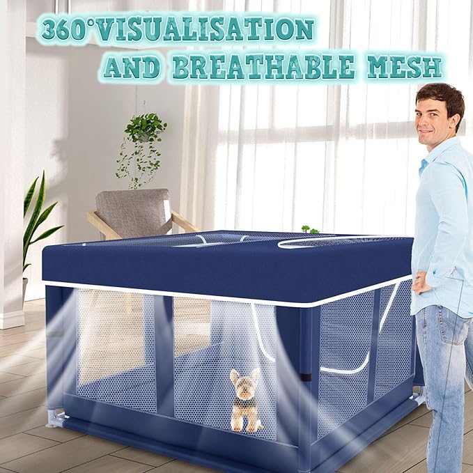 42x42x25.6 Inch Puppy Playpen with Cover, Dog Playpen for Puppies or Small Dogs, Dog Fence Pet Playpen for Indoor & Outdoor, Sturdy Safety Dog Pen with Thickened Fabric, High-Strength Nylon Wire Mesh