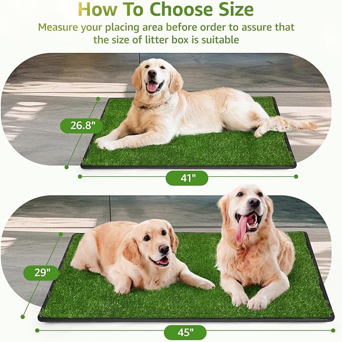 LOOBANI Dog Grass Pad with Tray Large, Indoor Dog Potties for Apartment and Patio Training, with 2 Packs Loobani Dog Grass Pee Pads for Replacement(Tray Potty 45 * 29inch)