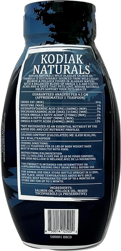18oz Wild Alaskan Salmon Oil Formula for Dogs & Cats, a Balanced Blend of Pure Fish Oils with EPA and DHA from Wild-Caught Fish. Support for Skin & Coat, Joints, and Immune Health.