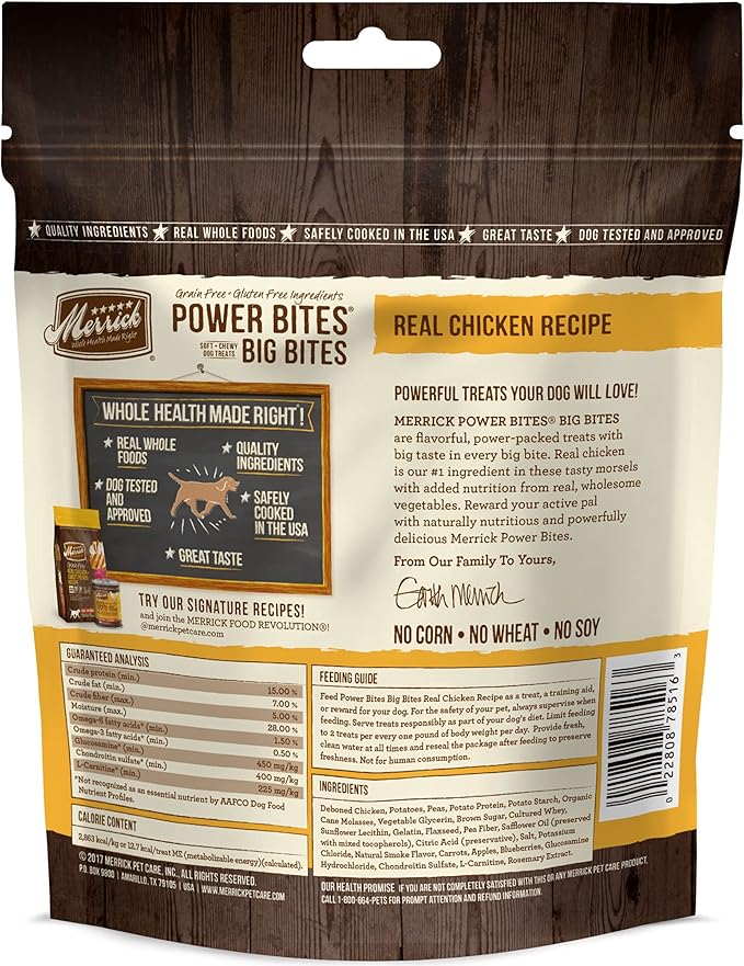 Merrick Power Bites Dog Treats Big Bites, Real Chicken Recipe - 14 oz. Bag