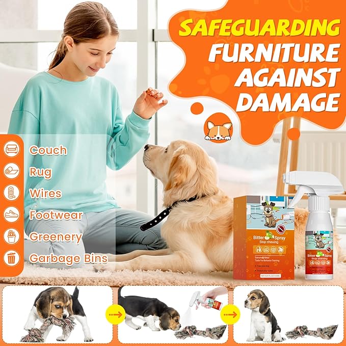 Bitter Apple Spray for Dogs to Stop Chewing, Anti Chew Behavior Training Aid for Dogs and Cats, Bitter Yuck Spray for Dogs Prevent Chewing Licking of Bandages, Paws, Shoes, Fur and Furniture