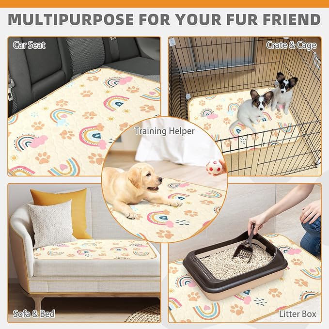 KOOLTAIL Washable Pee Pads for Dogs, 4 Packs 24*36in Reusable Super Absorbent Dog Whelping Training Pads, Crate Pads for Puppy Cages, Nonslip Waterproof Large Dog Mats for Floors Bed Playpen Car Sofa