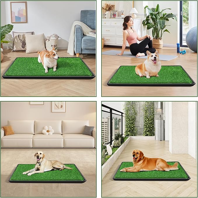 35 x 24In Dog Grass Pad with Tray Pet Potty Fake Grass Training Mat Artificial Grass for Dogs with tray on Indoor and Outdoor