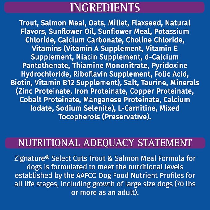 Zignature Select Cuts Trout & Salmon Formula Dry Dog Food 12.5lb