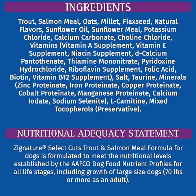 Zignature Select Cuts Trout & Salmon Formula Dry Dog Food 4lb