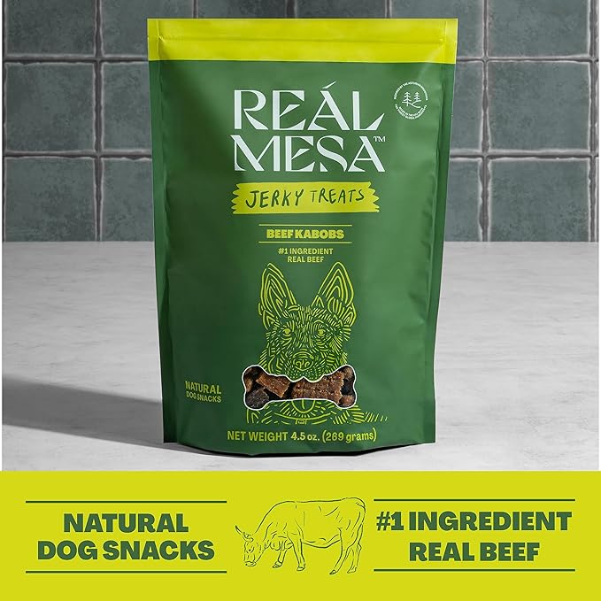 Real Mesa Beef Kabob Treats for Dogs - Dog Jerky - All-Natural, High-Protein Beef Dog Treats - Delicious & Healthy Dog Beef Jerky Snacks (4.5oz)