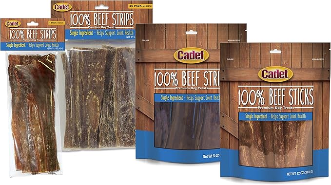 Cadet 100% Beef Sticks Dog Treats - Long-Lasting, Healthy & Natural Beef Esophagus Treats for Small & Large Dogs - Low Calorie & High Protein Dog Chews - Medium (10 Count)