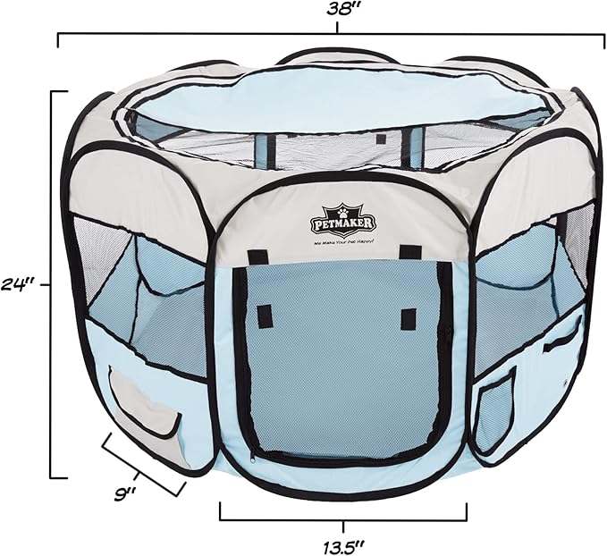Pop-Up Pet Playpen - 38-Inch Indoor and Outdoor Dog Kennel with Carrying Bag - Portable Pet Enclosure for Dogs and Small Animals by PETMAKER (Blue)