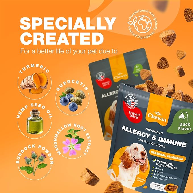 Dog Allergy Relief Chews - Itch Relief for Dogs - Dog Allergy Chews - US Formulated Dog Itching Skin Relief with Salmon Oil - Anti Itch, Immune Health, Seasonal Allergies & Hot Spots Support Treats