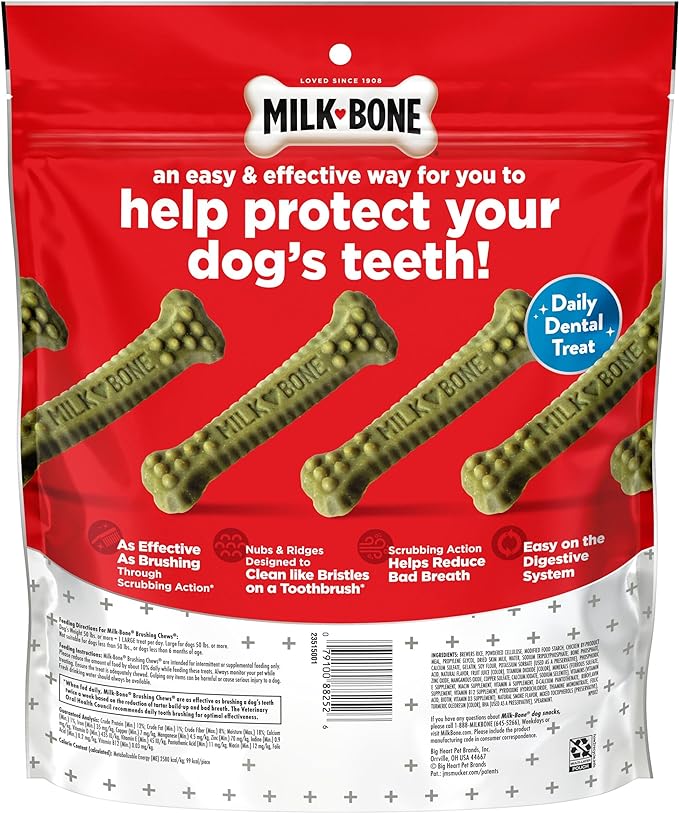 Milk-Bone Fresh Breath Brushing Chews, 18 Large Daily Dental Dog Treats Scrubbing Action Helps Clean Teeth
