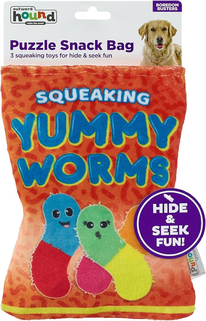 Outward Hound Snack Bag Yummy Worms Puzzle Squeaky Dog Toys