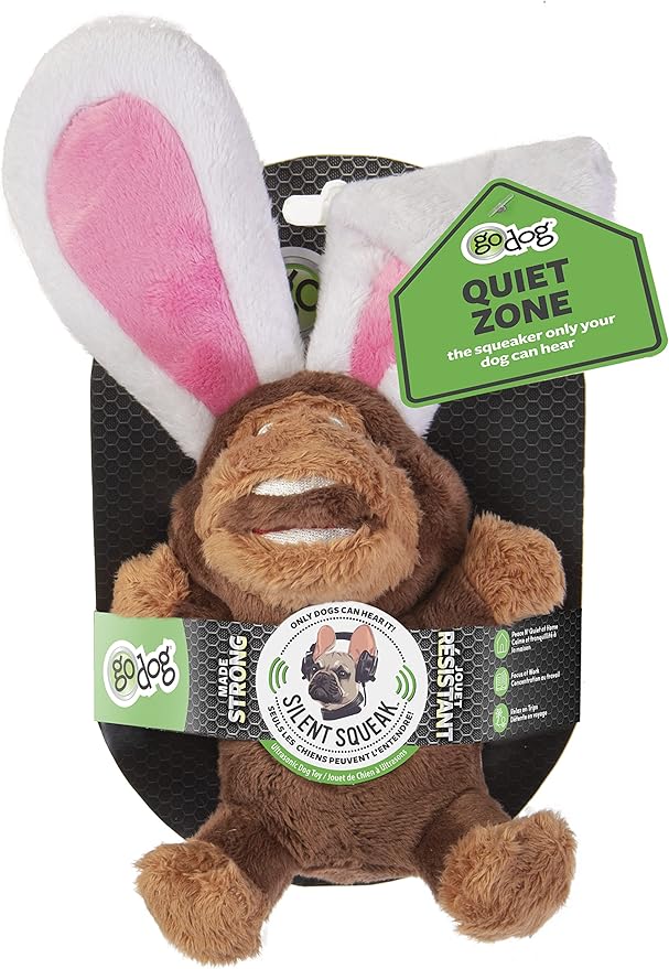goDog Flips Monkey-Rabbit Silent Squeak Plush Dog Toy, Chew Guard Technology - Brown, Small