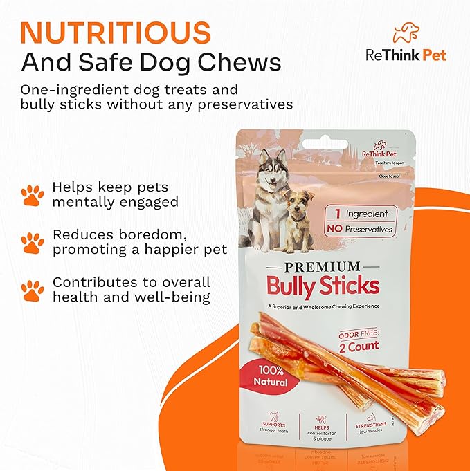 Premium Odor-Free Bully Sticks for Dogs - 2 pcs Beef Flavored Natural Dog Chews & Treats
