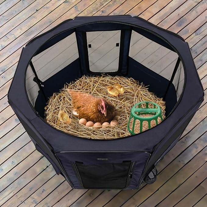 PETSFIT Dog Playpen, 36" Sturdy Pop Up Dog Kennel Foldable Dog Pen Indoor Outdoor Puppy Playpen for Medium Dogs Cats with Traveling Bag Zipper Sealed Removable Mesh Top Leakproof Bottom Mat Blue M