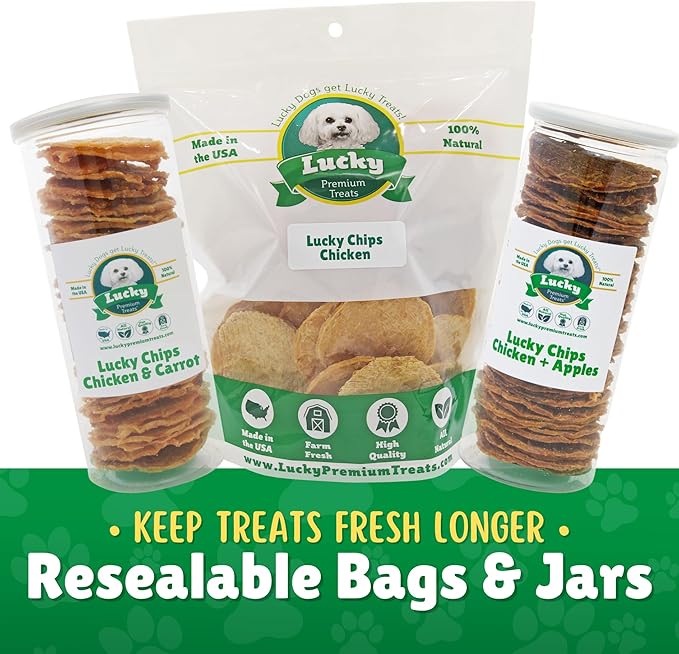 Lucky Premium Treats Chicken & Carrot Lucky Chips for Dogs – Healthy Chicken Dog Treats Made in USA – 2 Ingredient Chicken Jerky Dog Treats – 12 oz Bag