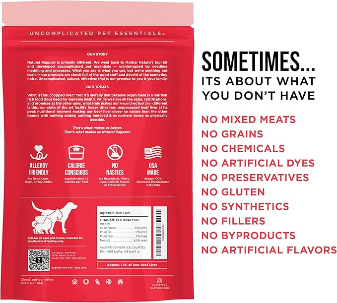 Natural Rapport Beef Liver Dog Treats - The Only Freeze Dried Beef Liver Dogs Need - Grain-Free Beef Bites, Dog Treats for Small and Large Dogs (4 oz.)