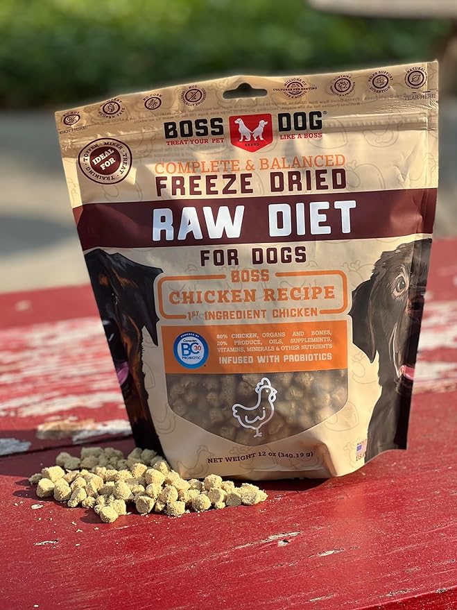 Boss Dog Brand Complete & Balanced Freeze Dried Raw Diet for Dogs Chicken Recipe, 12-oz Bag…